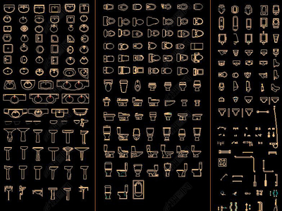 CAD衛(wèi)生間潔具用品大全 平面圖與立面圖圖庫(kù)詳解